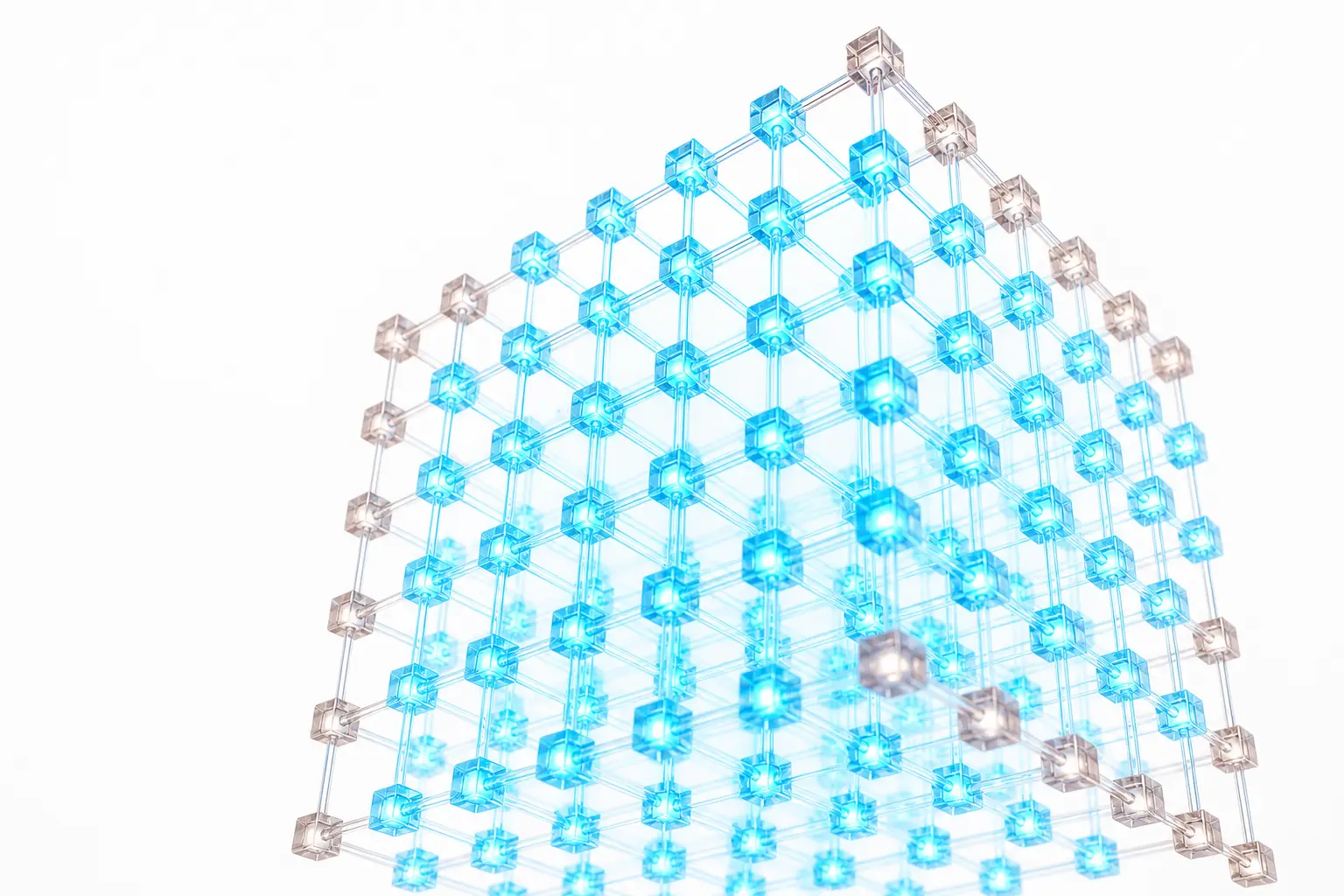 Filamento de cromo líquido atravesando una válvula de vidrio translúcido con luz cian, límite de gasto en IA