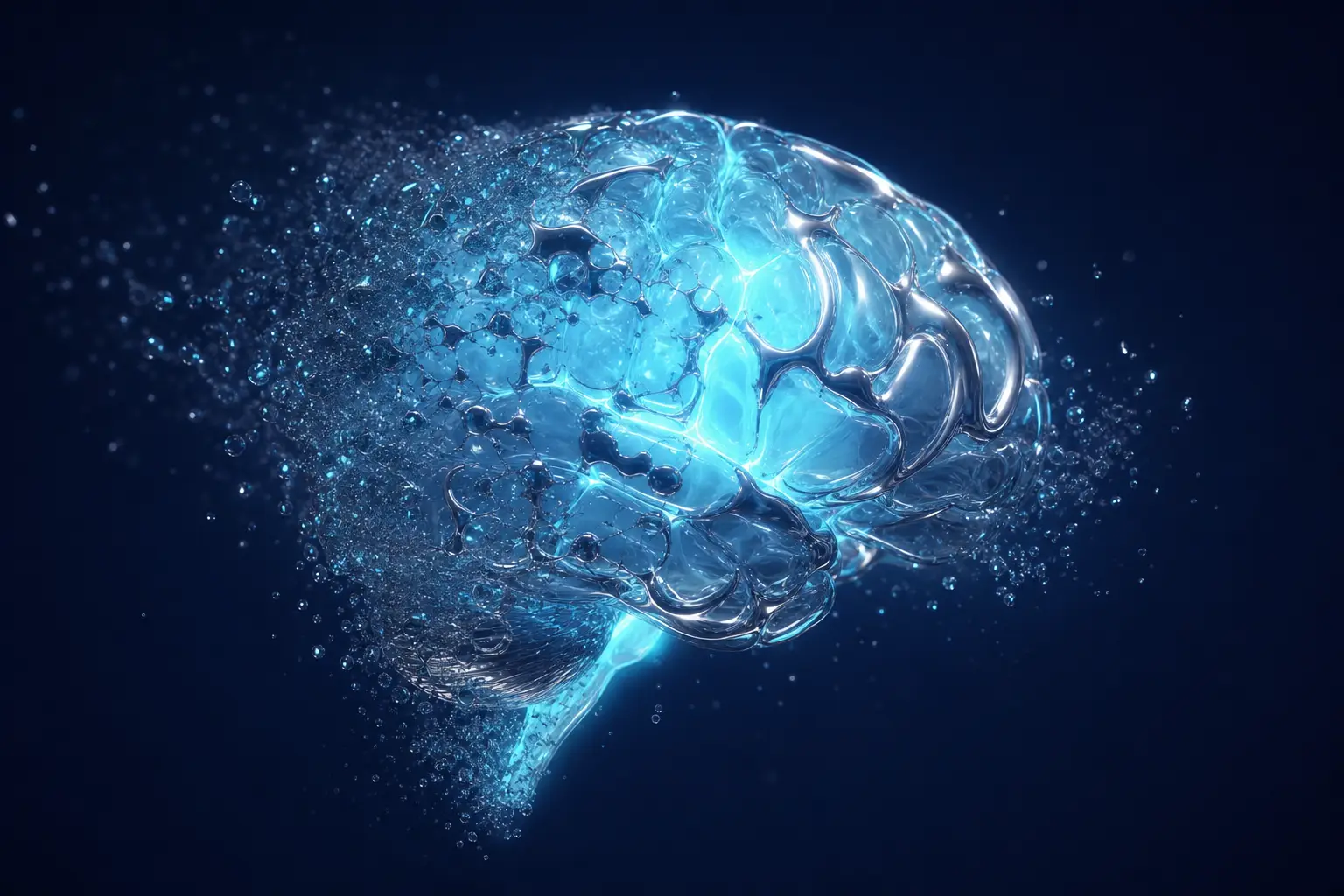 Estructura cerebral sintética en vidrio translúcido con conexiones interrumpidas representando fragmentación regulatoria de IA en Europa