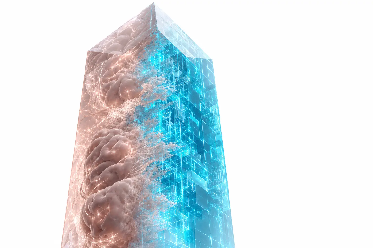 Esferas de datos translúcidas con luz cian representando encuesta de Anthropic sobre miedo a la IA y adopción